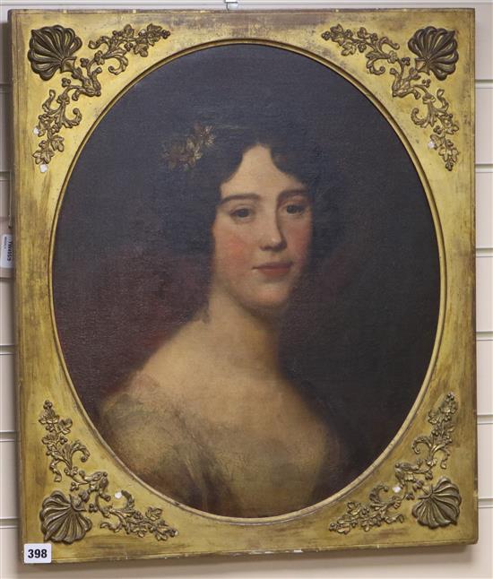 English School (19th century), oil on canvas, head and shoulders portrait of a young lady 55 x 46cm